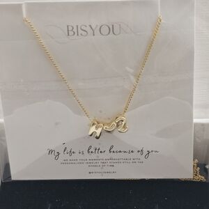 BISYOU Bubble Gold Necklace with Letters H & S with a Heart